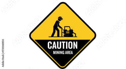 Stylized mining site caution hazard alert for designated areas safety