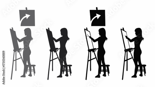 Creative artist silhouette at easel, expressing artistic vision and passion, perfect for art education and design inspiration, originally a scalable vector graphic