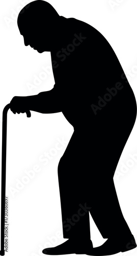 Silhouette of an elderly man walking with a cane, conveying a sense of age and support.