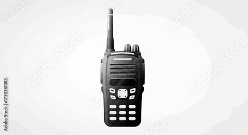 Vector illustration of a black walkie-talkie with antenna on a white backdrop