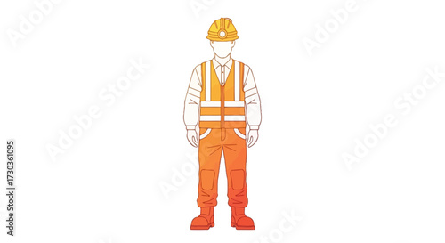 Vector illustration of a faceless worker in safety attire on white backdrop