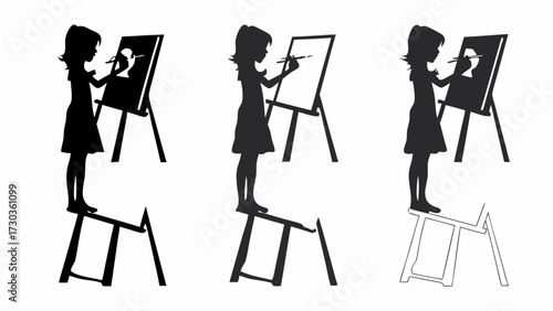 Captivating artwork showing silhouette of an artist at work with easel, bringing creative projects to life with passion and precision, art studio vibes