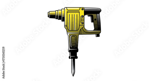 Vibrant illustration showcases a yellow jackhammer on a plain background