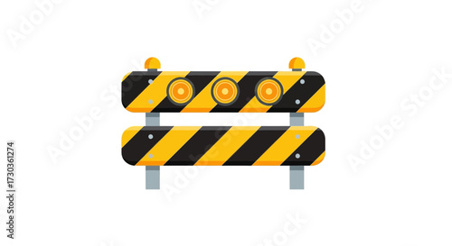 Vibrant vector illustration of a yellow and black striped barricade with lights