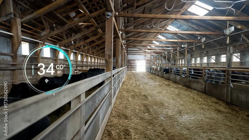 Cattle barn temperature monitoring with digital overlay in wooden structure
