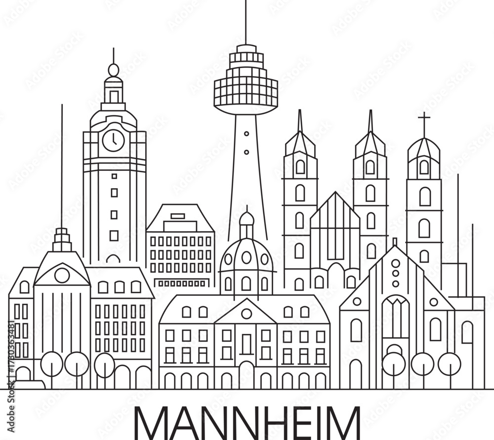 Naklejka premium Mannheim City Line Draw Simple Minimalist