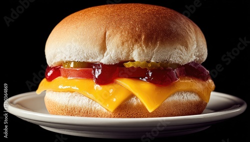Single cheeseburger with toppings on a plate