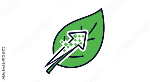 Eco-Friendly Technological Growth: A Digital Leaf with Forward Progression Symbolizing Modern