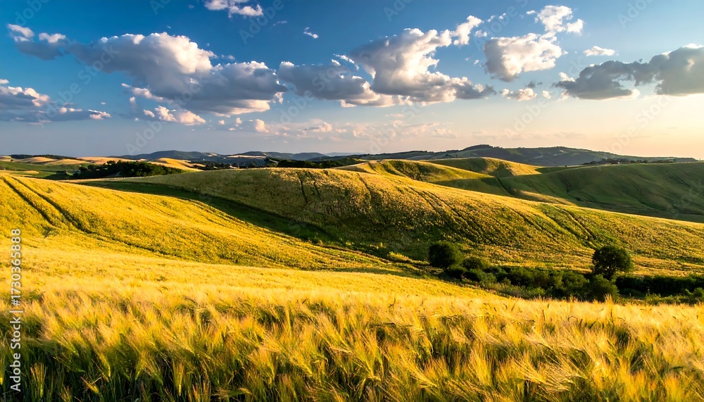 Fototapeta premium Golden wheat fields at sunset