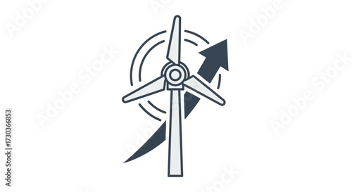 Renewable energy production growth depicted with windmill and upward arrow icon symbol