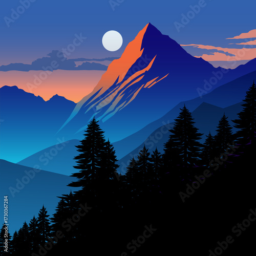 A foggy mountain at dusk