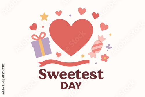 Sweetest Day Minimal Flat Illustration with Hearts and Treat Icons