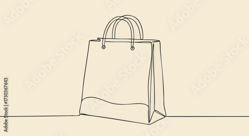 Minimalist line art of a shopping bag on a plain background, perfect for retail or e-commerce branding