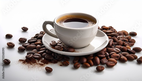Coffee And Coffee Beans On White Background