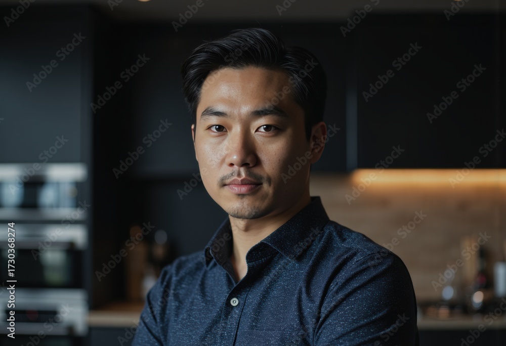 Fototapeta premium Property analyst posing confidently in a modern real estate preparation area