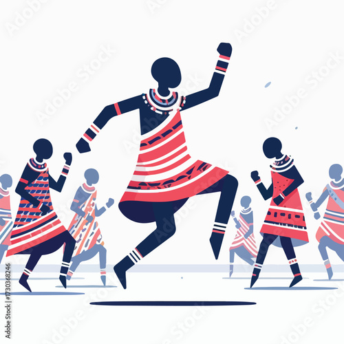 Maasai tribe dancing with a simple and minimalist flat design using a white background