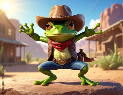 Funny Frog Cowboy in the Desert.