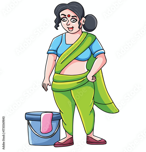 Cute cartoon hand drawn vector house maid clipart.