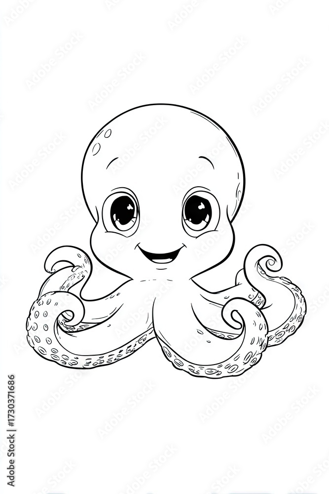 Fototapeta premium Smiling cartoon octopus illustration on white background
