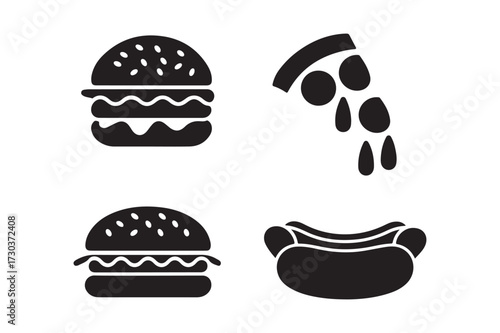 Simple black icons of popular fast food items