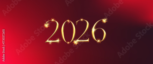Dark red background with glimmer star and 2026 gold. Gold 2026 with sparkle and star for Christmas design