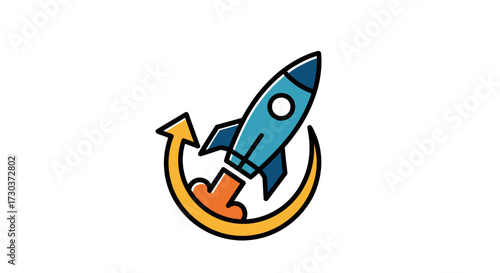 Cartoon rocket launch icon symbolizing business growth and iterative improvement processes