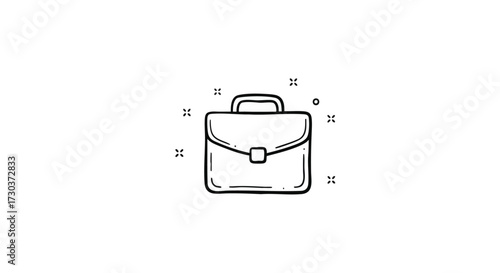 A simple black line drawing of a briefcase from a front viewpoint, possibly used for business or travel purposes