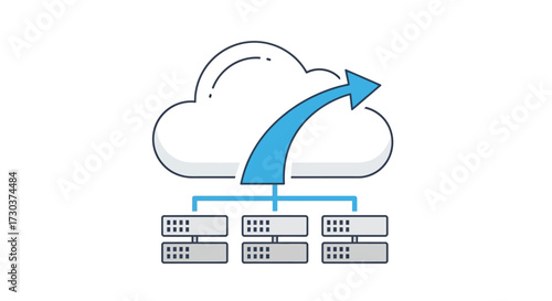 Modern cloud storage network with servers sending data to the cloud computing system