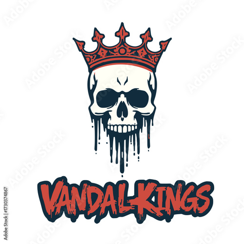 Bold vandal kings skull with crown, perfect for edgy apparel or cool rebellious branding designs now