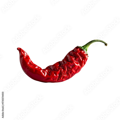 Dried Red Chili Pepper with Wrinkled Skin Isolated on Black Background