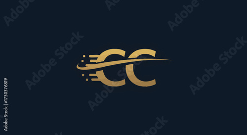 Elegant Golden CC Logo Design with Dynamic Swoosh for Creative Concepts and Modern Branding