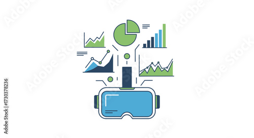 Augmented Reality Data Analysis Visualization with Graphic Charts and Immersive Headset for