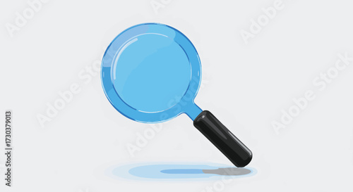 Magnifying glass with blue tint and black handle on white surface close-up view