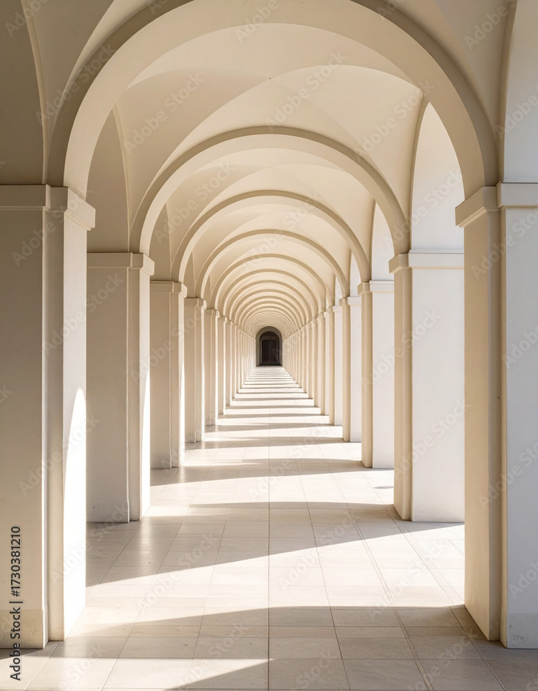 Naklejka premium Exploring historic arches grand hallway architectural photography minimalist design wide angle timeless elegance