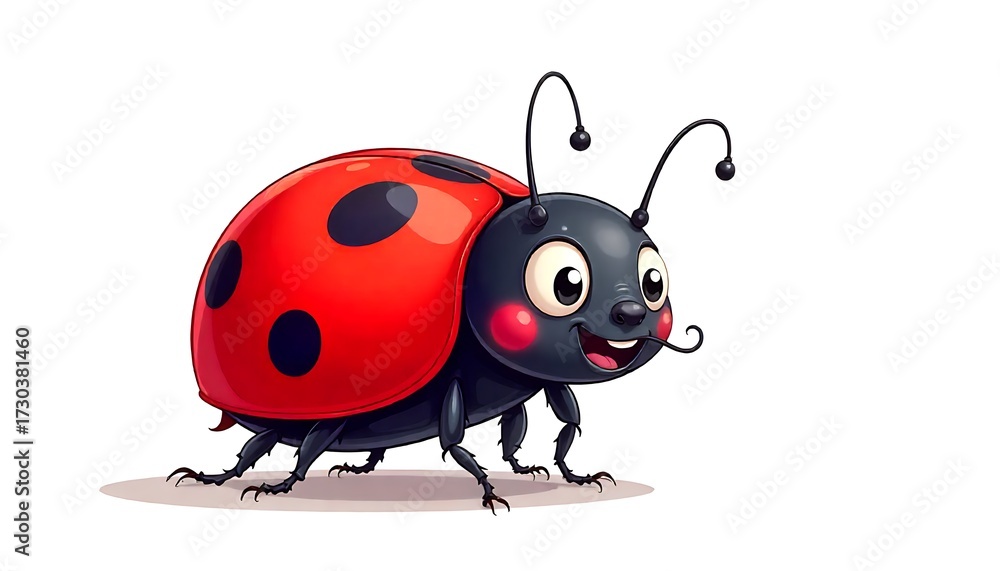 Fototapeta premium Adorable cartoon ladybug with bright red shell and happy expression, perfect for children's projects and nature themes