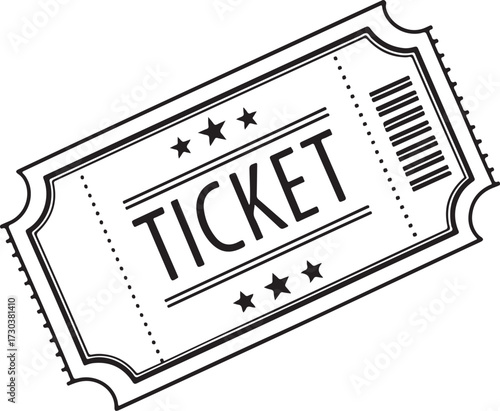 Cinema Concert Ticket Hand-drawn Sketch Drawing Vector Illustration, Line Linear Symbol Engraving Coloring Book, Black and White Isolated
