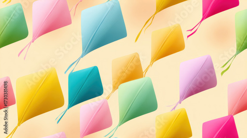 Seamless, Colorful kites floating against a pastel background.