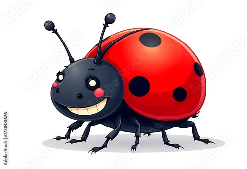 Delightful cartoon ladybug character with a big smile, perfect for children's stories, educational content, and whimsical designs.