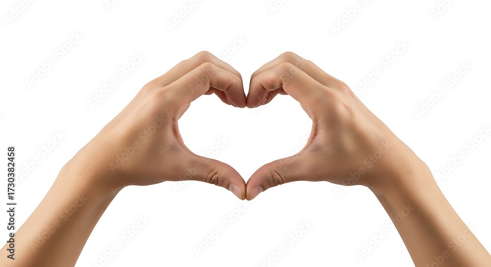 Fototapeta premium Hands forming a heart shape on a white background.