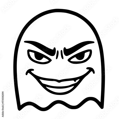 Evil mischievous grin outline emoji icon