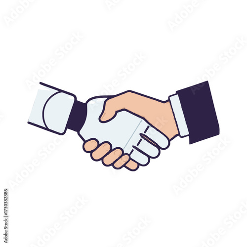 Human and robot handshake symbolizing partnership, technology, collaboration, and future success