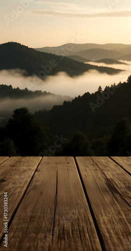 Wallpaper Mural Layers of fog over autumn mountains seen from a wooden deck Torontodigital.ca