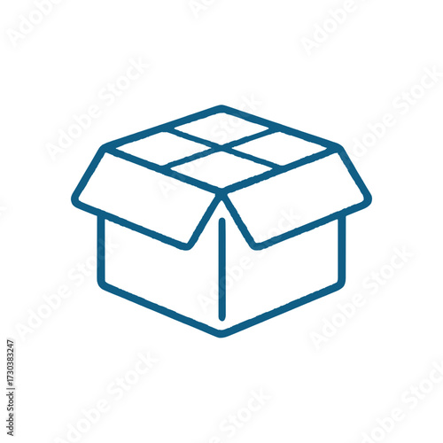 Open cardboard box icon symbolizes delivery, shipping, and new product unboxing excitement