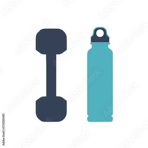 Dumbbell and water bottle icons symbolizing fitness goals and healthy hydration for active lifestyles