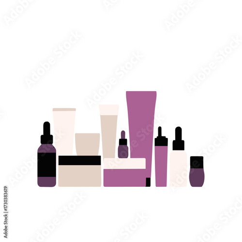 Elegant collection of modern skincare bottles and jars for beauty and wellness branding