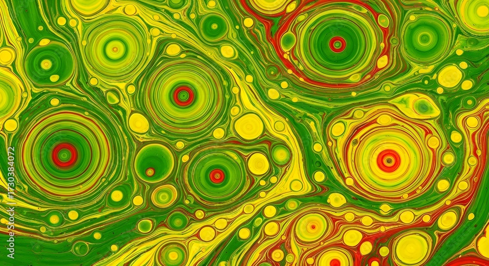 Fototapeta premium Vibrant Abstract Pattern with Circular Swirls of Yellow, Green, and Red