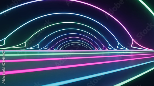 Vibrant Neon Gradient Tunnel of Abstract Light Waves
