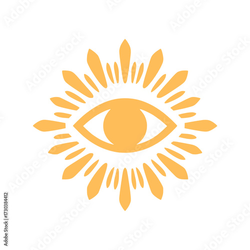 Mystical eye symbol radiates divine light, representing insight and spiritual awakening