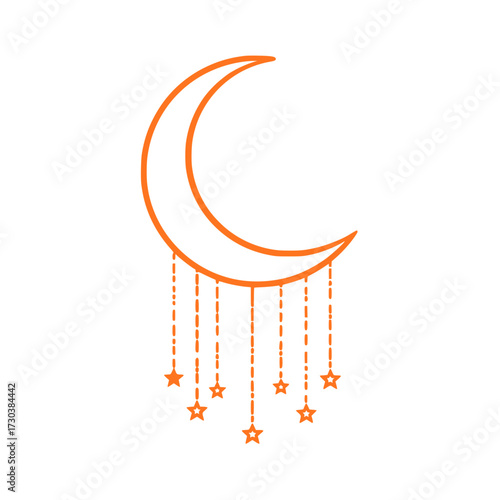 Celestial crescent moon with dangling star ornaments creates a magical night sky ambiance