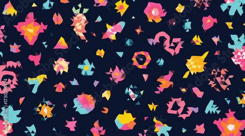 Colorful geometric shapes on dark background abstract